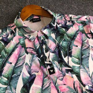 Bad Birdie Polo Shirt Mens Medium Pink Blue Floral Loud Golf Performance